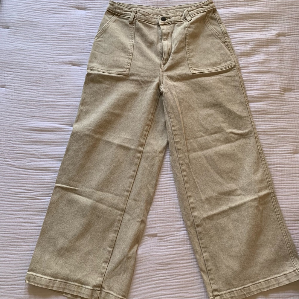 Highest Rise Wide Leg Beige Cropped Jean
